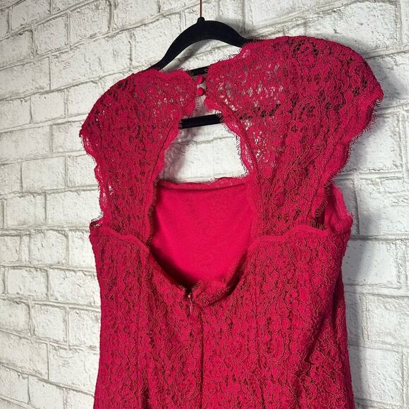 Adrianna Papell Dress Red Pink Sheath Lace Mini Party Cocktail 8 Petite - Picture 7 of 7